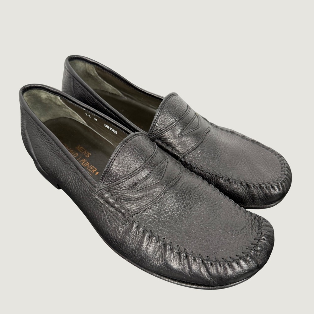 Donald J Pliner Urvan Mens Black Pebbled Leather Penny Loafers Italy 11 M